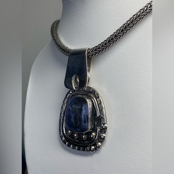 Silpada Vintage Rare Sterling Silver BOLD & BEAUTIFUL Sodalite Pendant & Collar - Picture 10 of 15